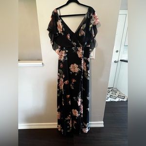Jenny Yoo floral print black dress, size 6
